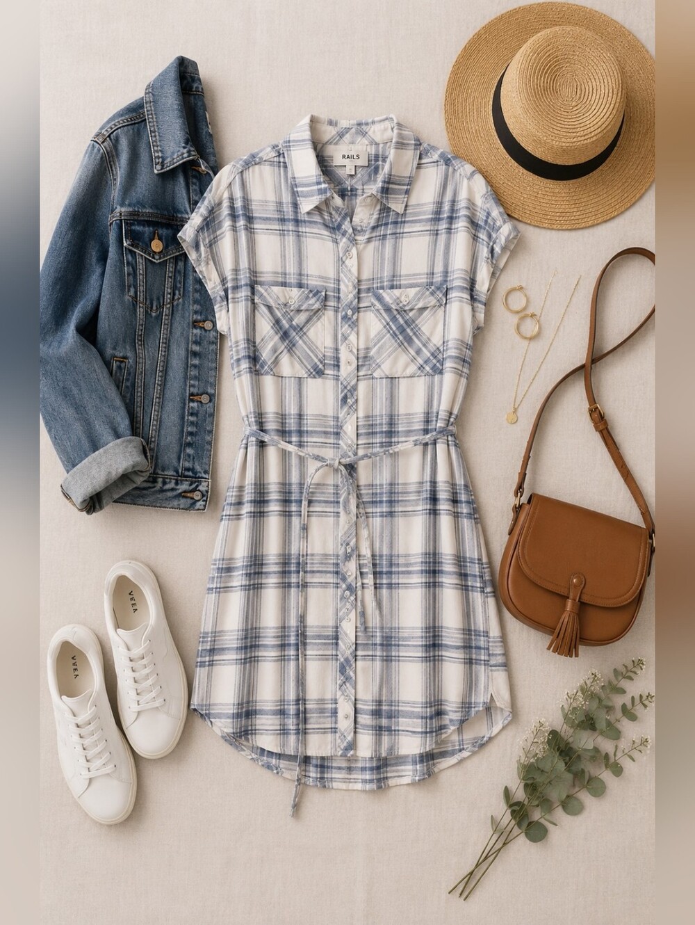 Rails Blue and White Plaid Shirt Dress